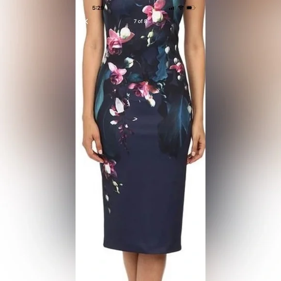 Ted Baker Navy Floral Midi Dress - Picture 4 of 9